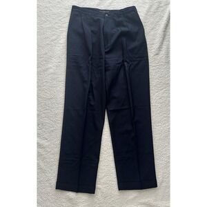 Vintage Tommy Hilfiger Navy Pants Mens 34x32 Pleated Cuffed 100% Wool 90s Y2K